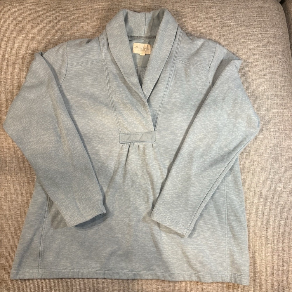 Eddie Bauer Womens Tall‎ TXXL Blue Shawl Collar Pullover Sweatshirt Cotton Blend